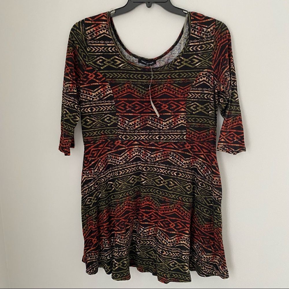Fashion to Figure 3/4 Sleeve Tribal Print Mini Dress